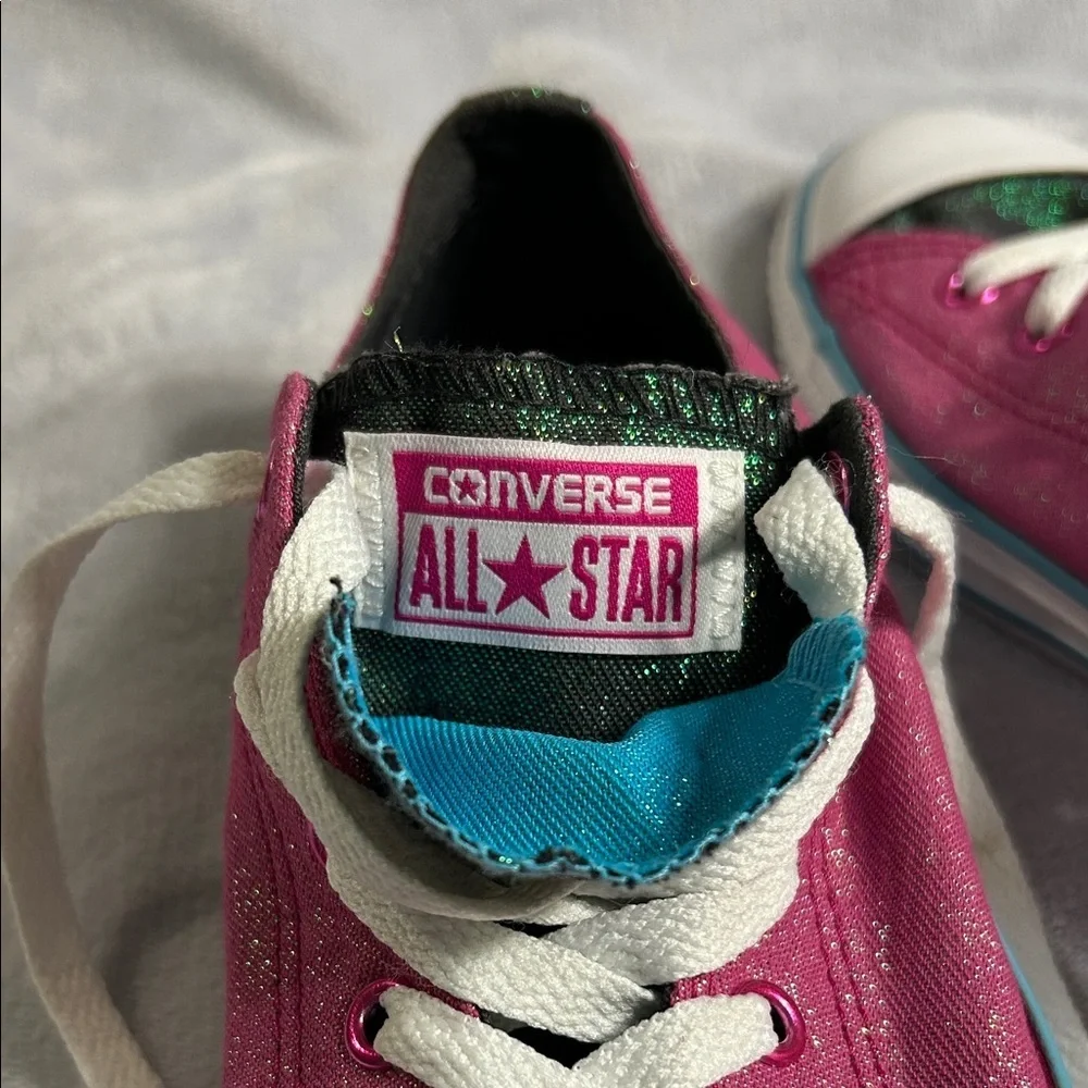 Converse All Star Kids Pink Glitter Sneakers With Double Tongue Size 6 Junior